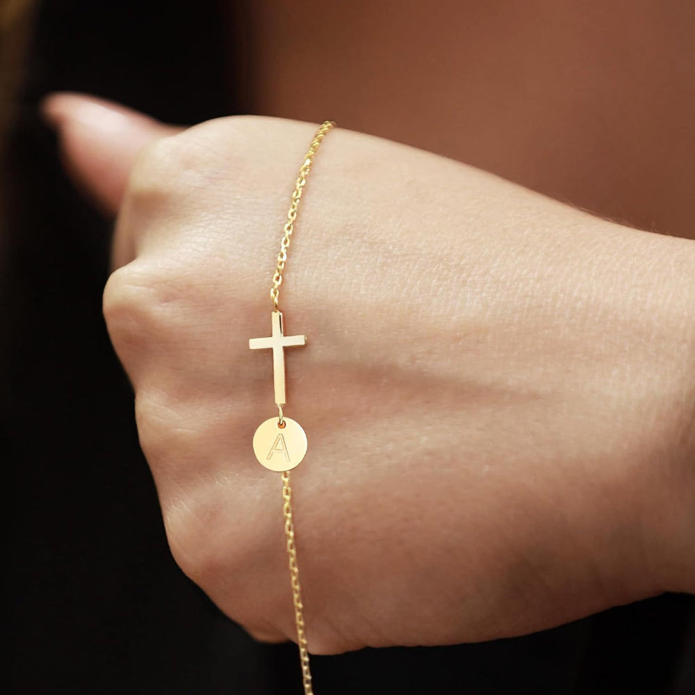 Bracelet Mothers Day Cross Initial Adjustable Chain Jewelry Gift
