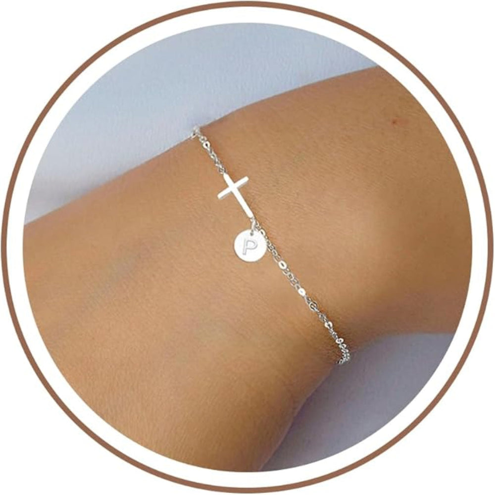Bracelet Mothers Day Cross Initial Adjustable Chain Jewelry Gift