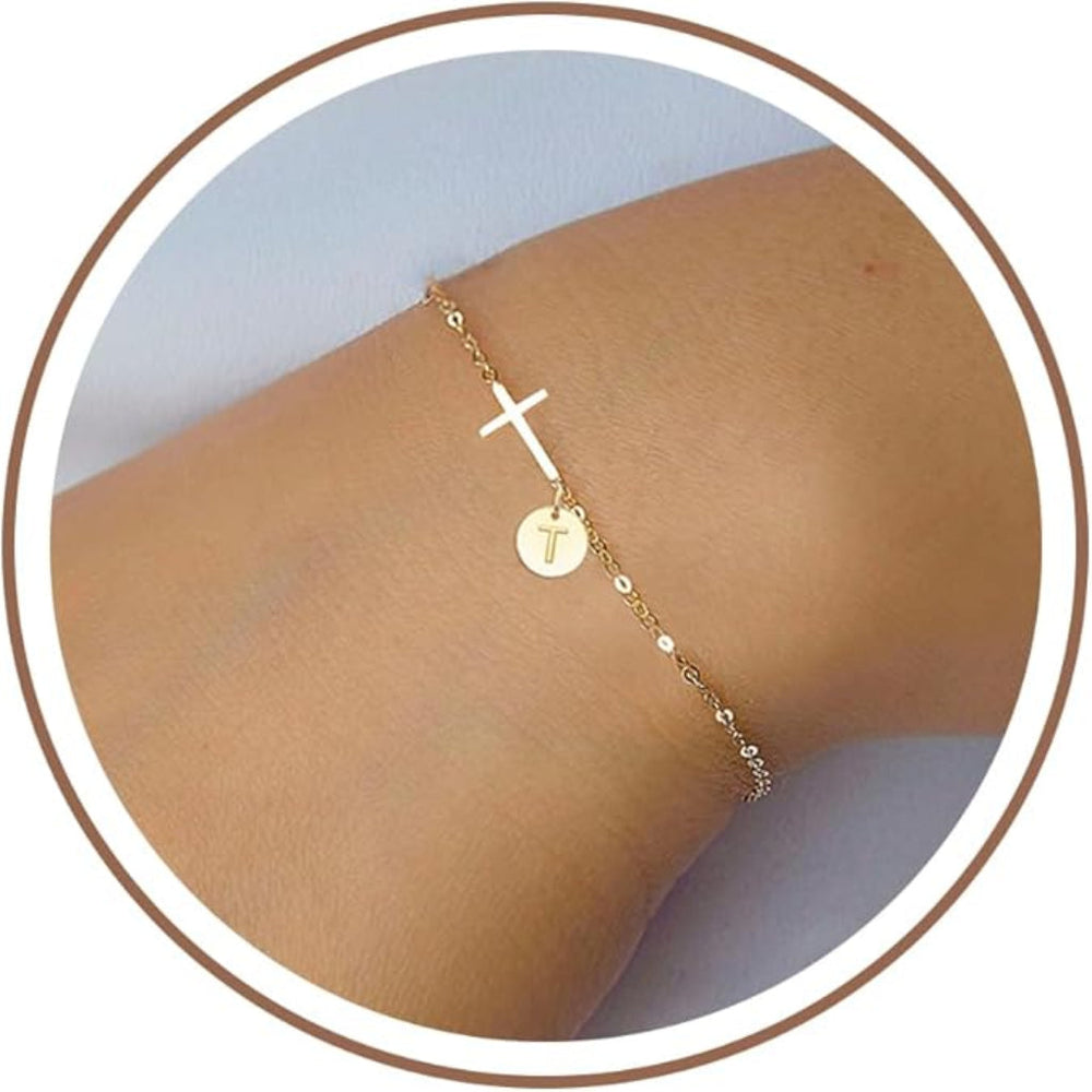 Bracelet Mothers Day Cross Initial Adjustable Chain Jewelry Gift