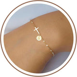 Bracelet Mothers Day Cross Initial Adjustable Chain Jewelry Gift