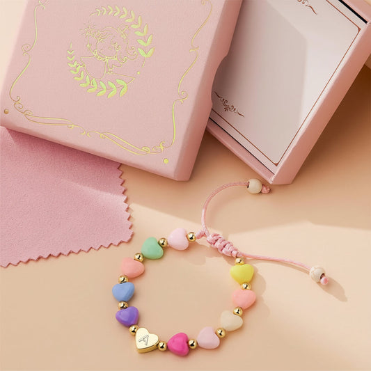 Personalized Initial Bracelet – Heart Beaded, Adjustable & Mother's Day Gift