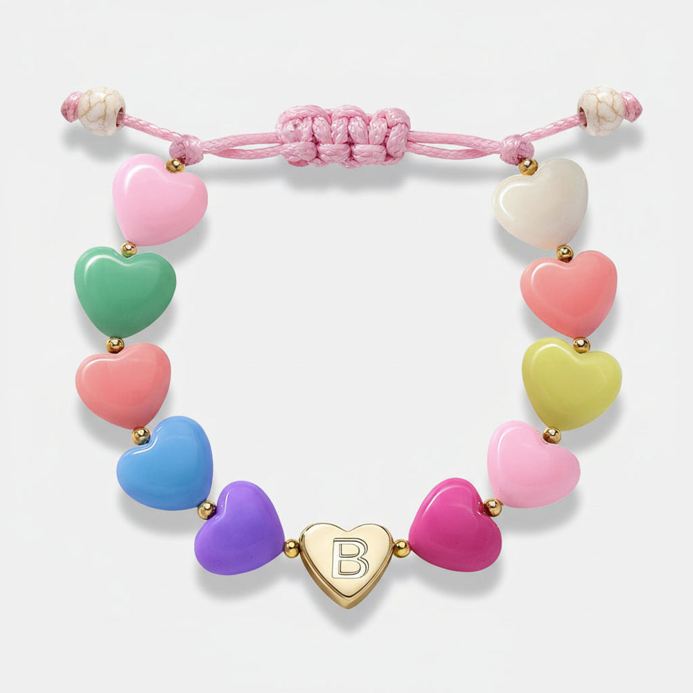 Bracelet Mothers Day Personalized Heart Beaded Adjustable Initial Gift
