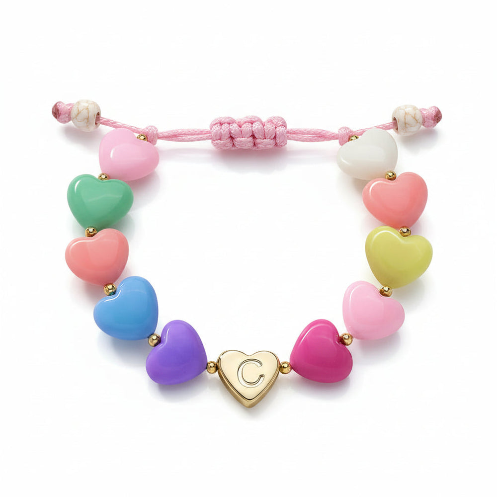 Bracelet Mothers Day Personalized Heart Beaded Adjustable Initial Gift