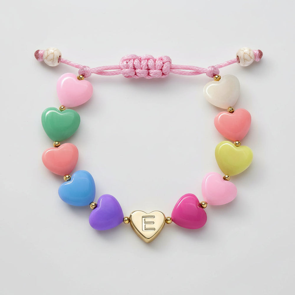 Bracelet Mothers Day Personalized Heart Beaded Adjustable Initial Gift