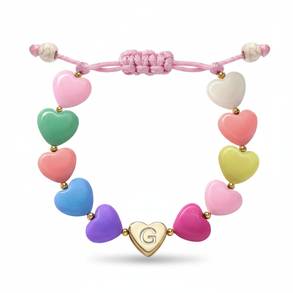 Bracelet Mothers Day Personalized Heart Beaded Adjustable Initial Gift
