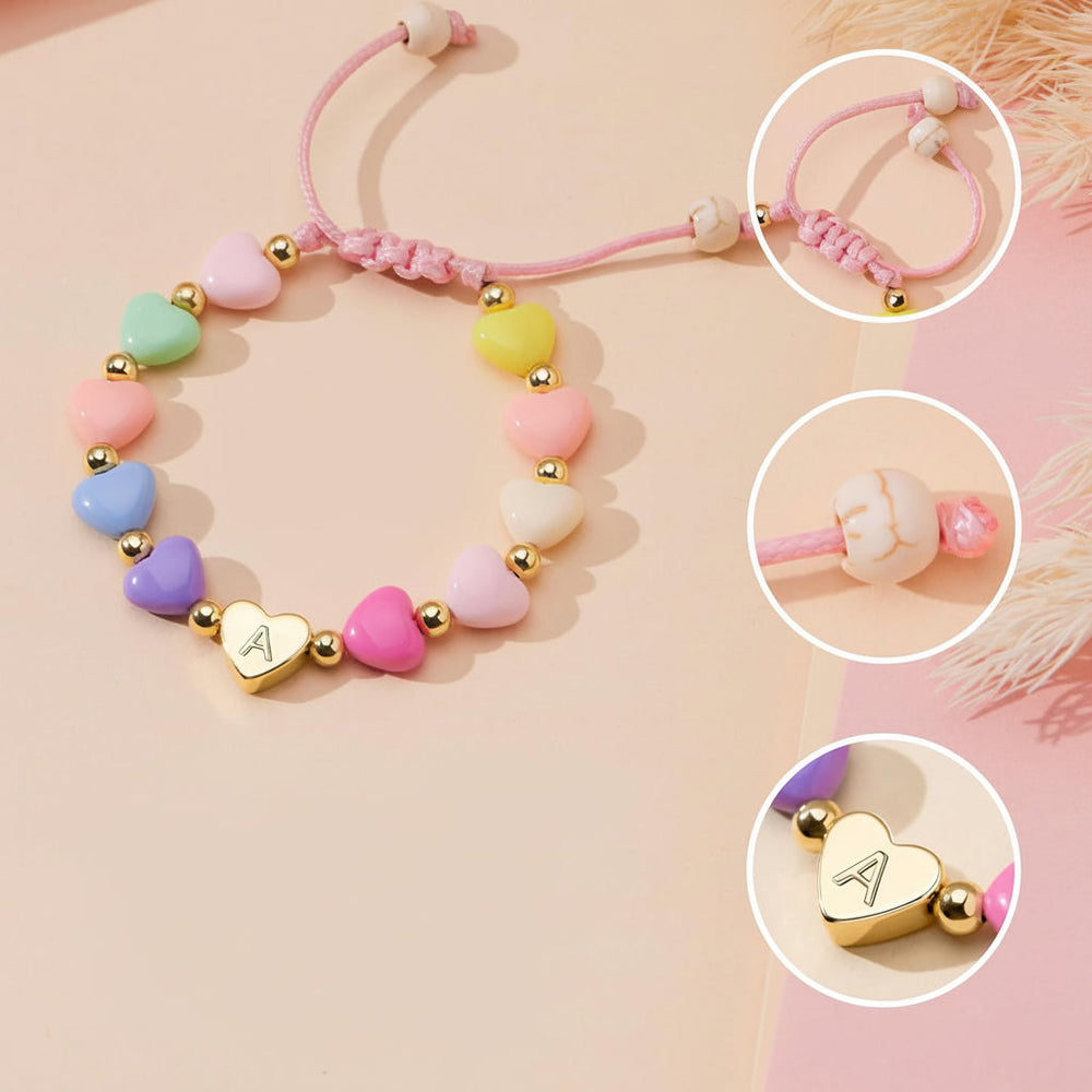 Bracelet Mothers Day Personalized Heart Beaded Adjustable Initial Gift