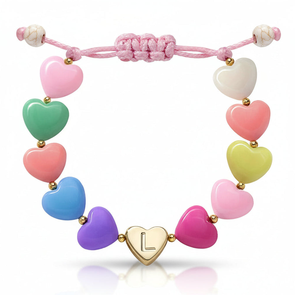 Bracelet Mothers Day Personalized Heart Beaded Adjustable Initial Gift