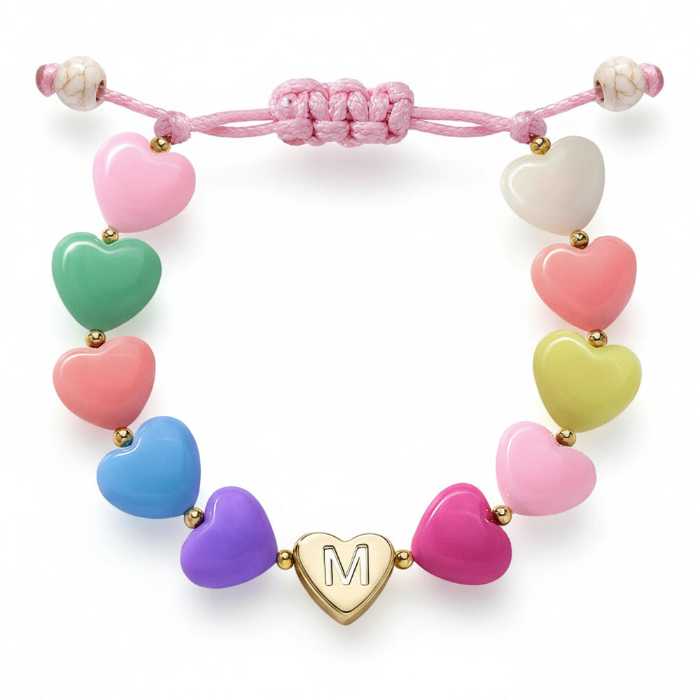 Bracelet Mothers Day Personalized Heart Beaded Adjustable Initial Gift