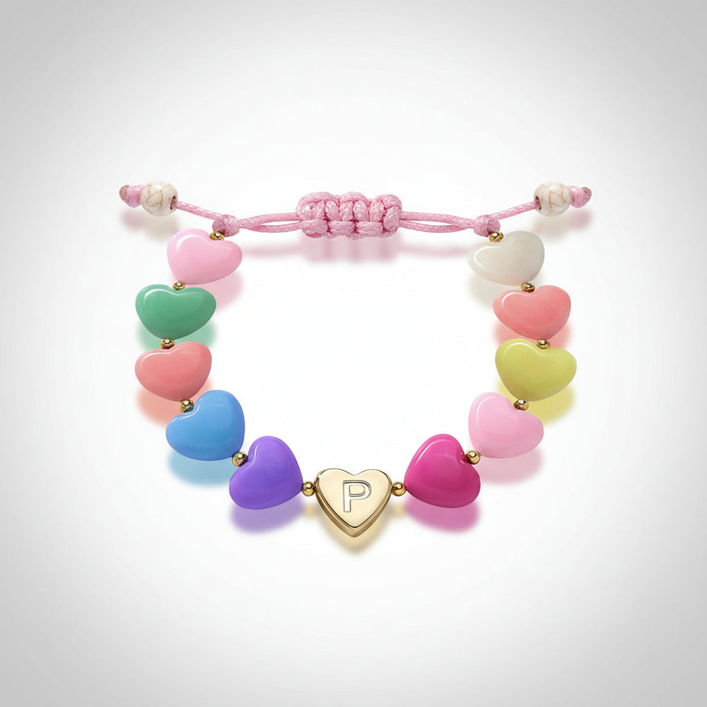 Bracelet Mothers Day Personalized Heart Beaded Adjustable Initial Gift
