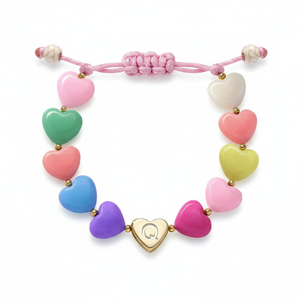 Bracelet Mothers Day Personalized Heart Beaded Adjustable Initial Gift