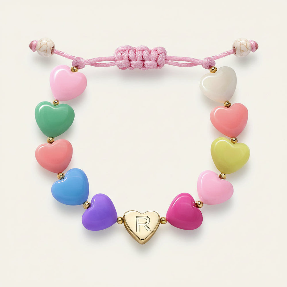 Bracelet Mothers Day Personalized Heart Beaded Adjustable Initial Gift