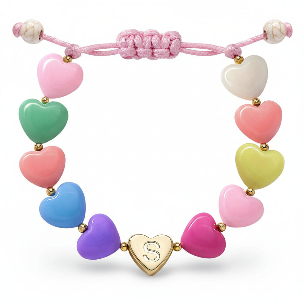 Bracelet Mothers Day Personalized Heart Beaded Adjustable Initial Gift