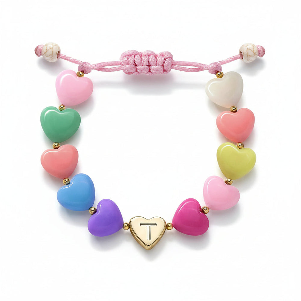 Bracelet Mothers Day Personalized Heart Beaded Adjustable Initial Gift