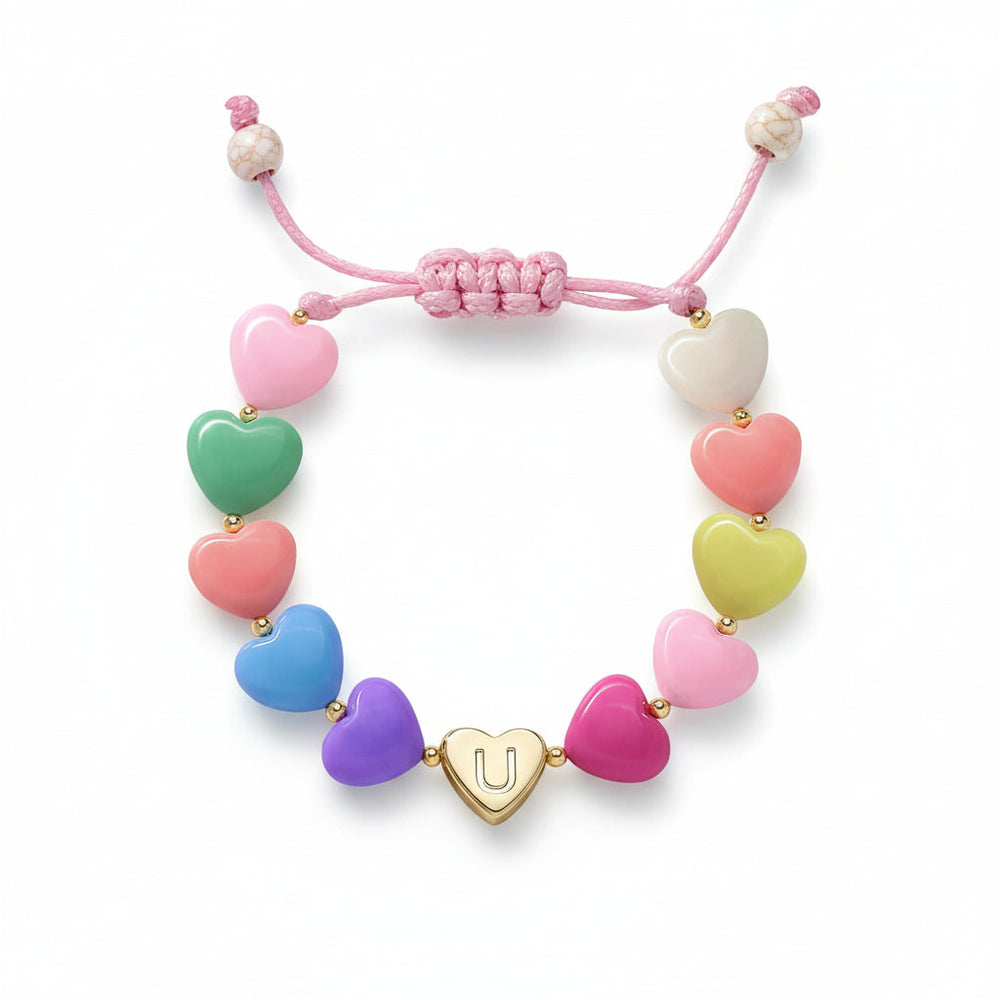 Bracelet Mothers Day Personalized Heart Beaded Adjustable Initial Gift