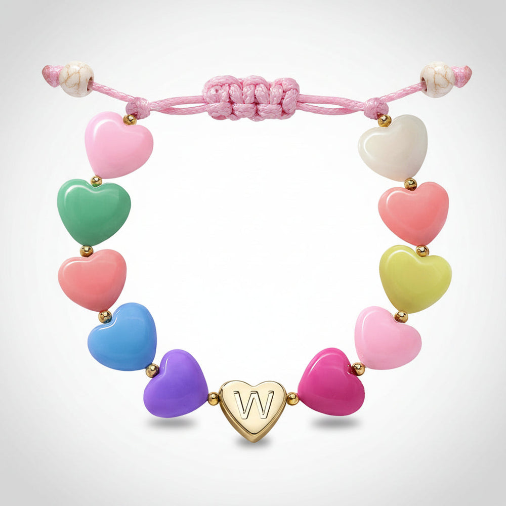 Bracelet Mothers Day Personalized Heart Beaded Adjustable Initial Gift