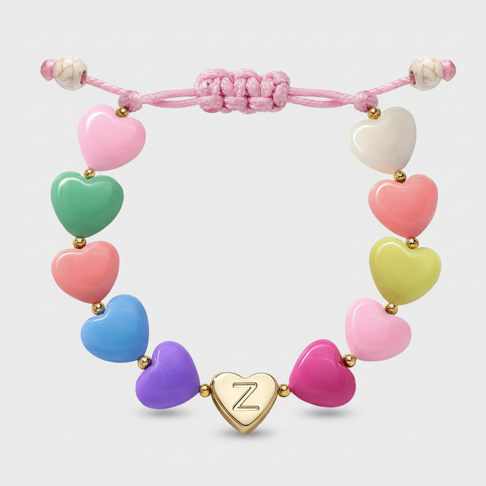 Bracelet Mothers Day Personalized Heart Beaded Adjustable Initial Gift
