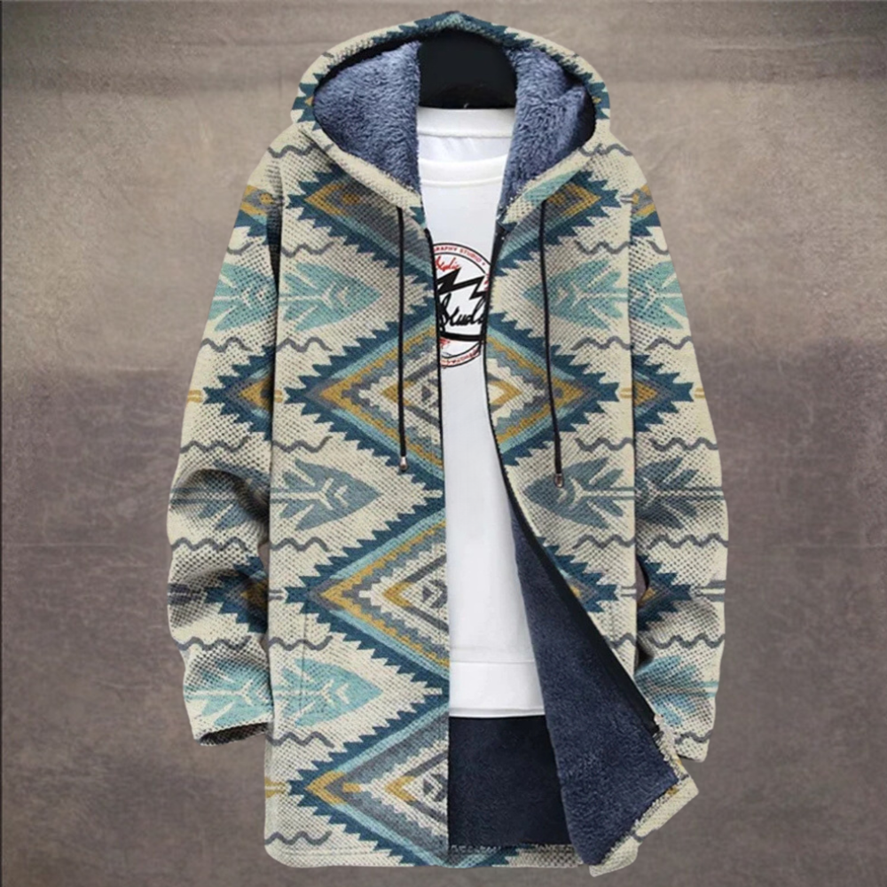 Retro Men's Jacket with Color Block Print and Hood - Eliano