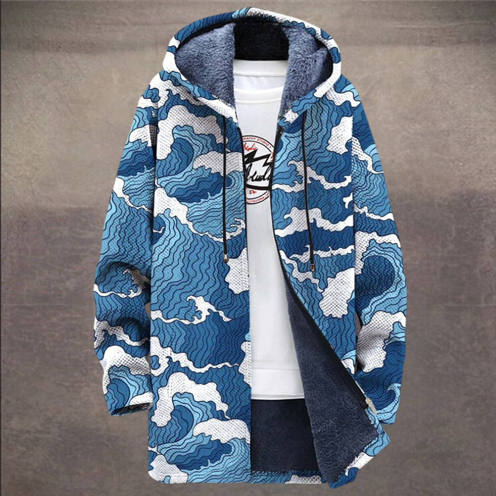 Retro Men's Jacket with Color Block Print and Hood - Eliano