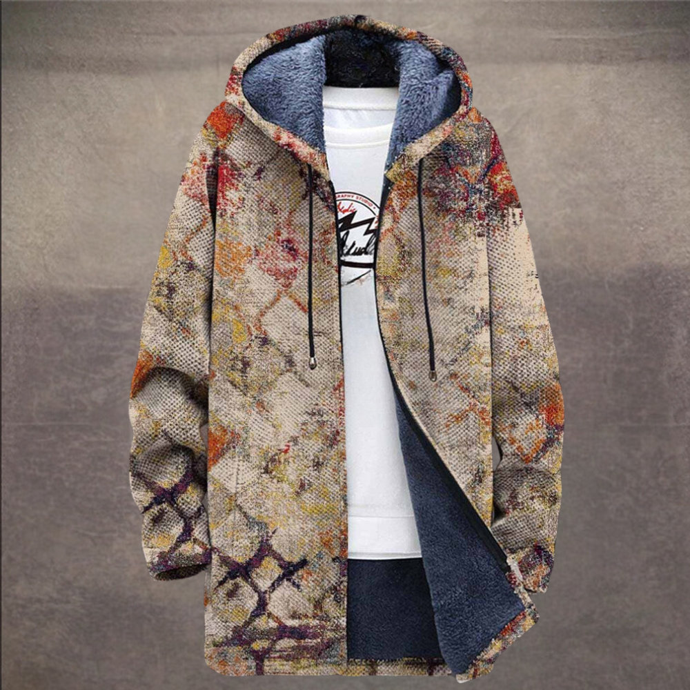 Retro Men's Jacket with Color Block Print and Hood - Eliano