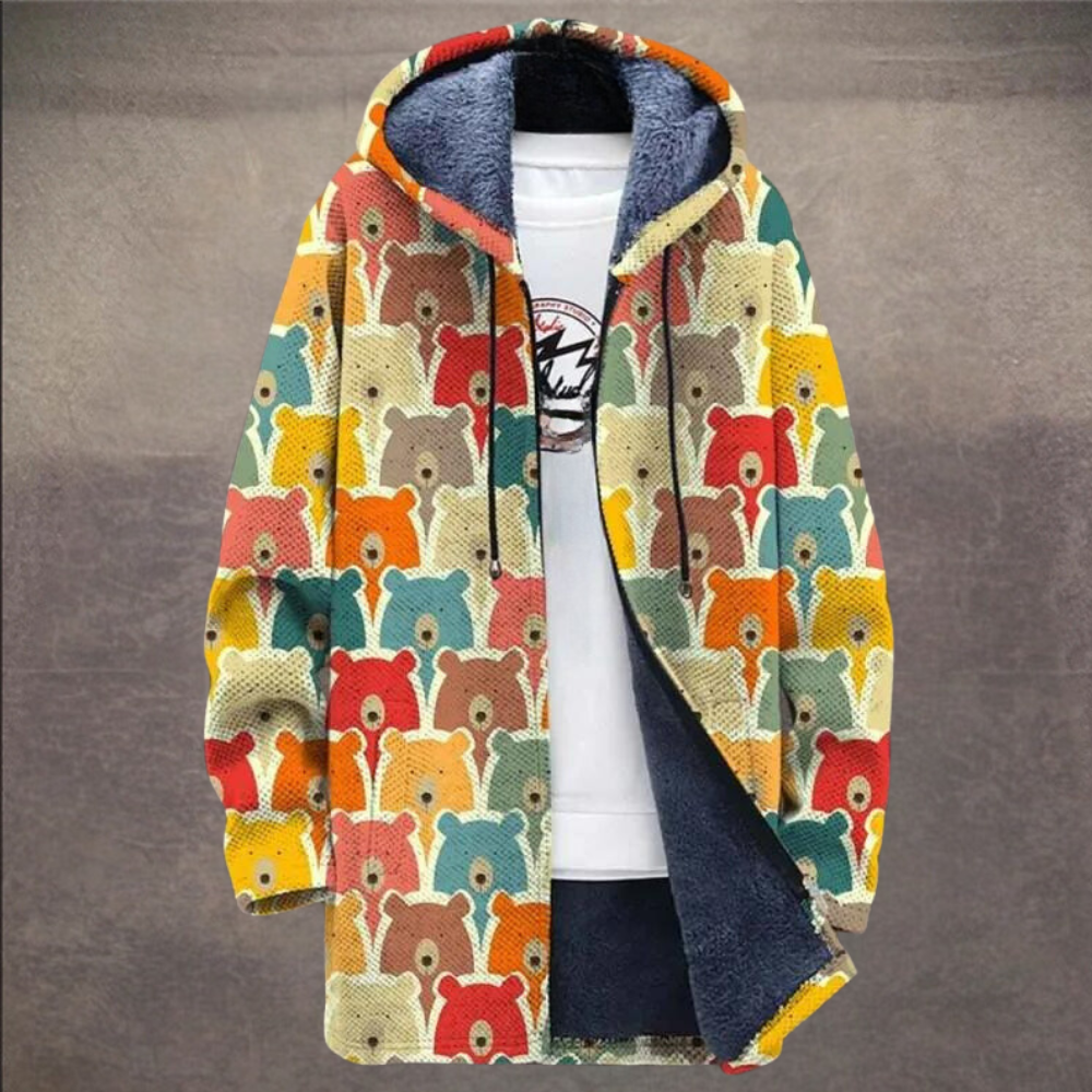 Retro Men's Jacket with Color Block Print and Hood - Eliano
