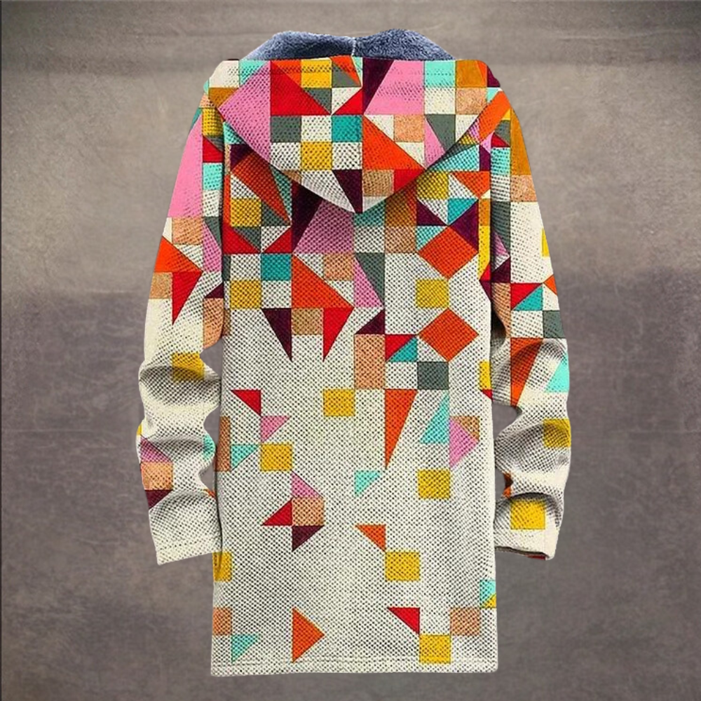 Retro Men's Jacket with Color Block Print and Hood - Eliano