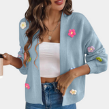 Knitted Women's Cardigan with 3D Flowers - Maribel
