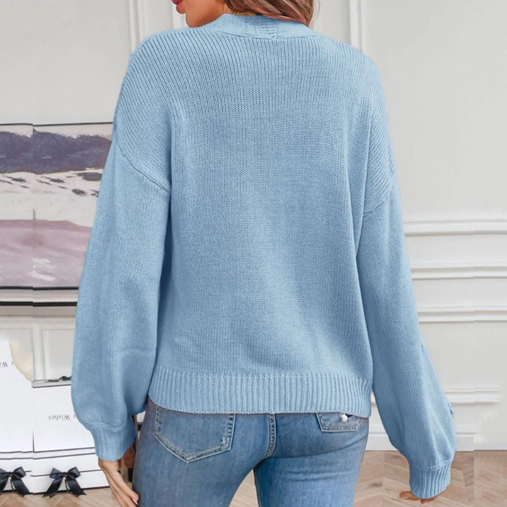 Knitted Women's Cardigan with 3D Flowers - Maribel