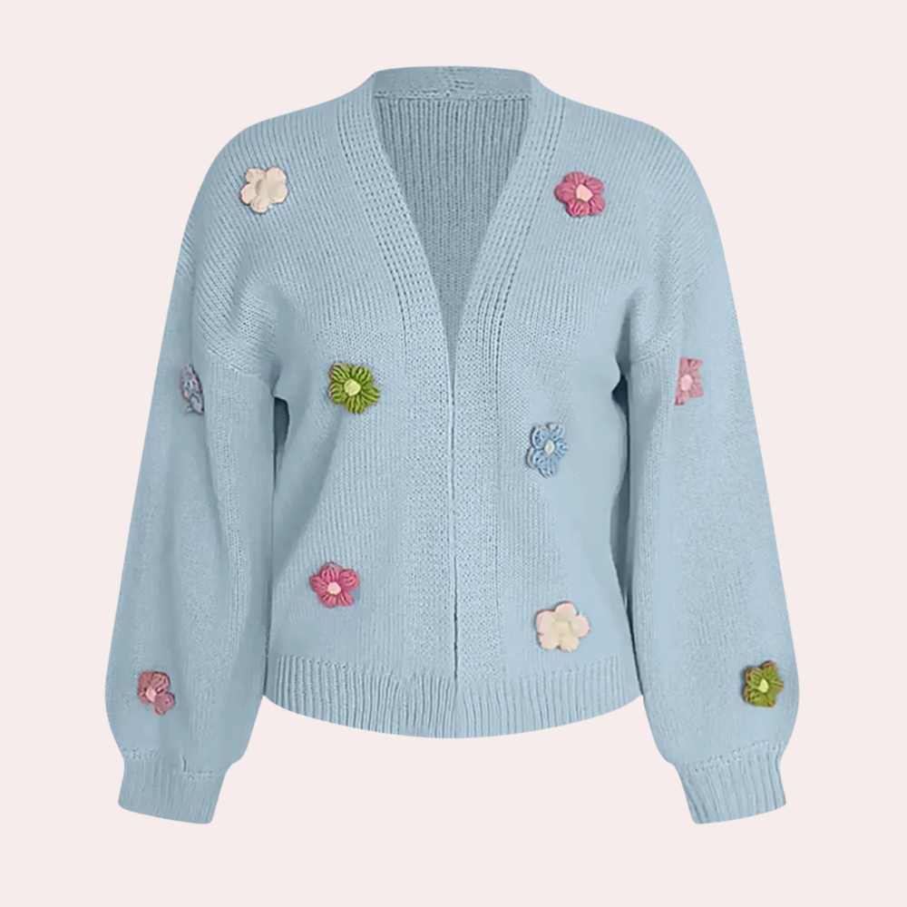 Knitted Women's Cardigan with 3D Flowers - Maribel