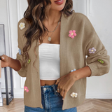 Knitted Women's Cardigan with 3D Flowers - Maribel