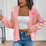 Knitted Women's Cardigan with 3D Flowers - Maribel