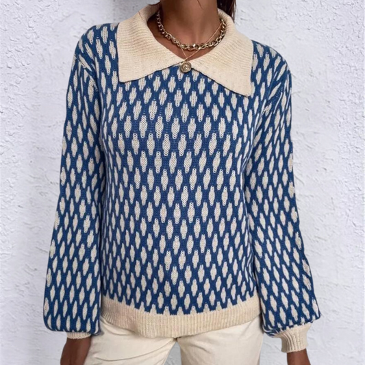 Knitted Women's Sweater with Collar- Solveig