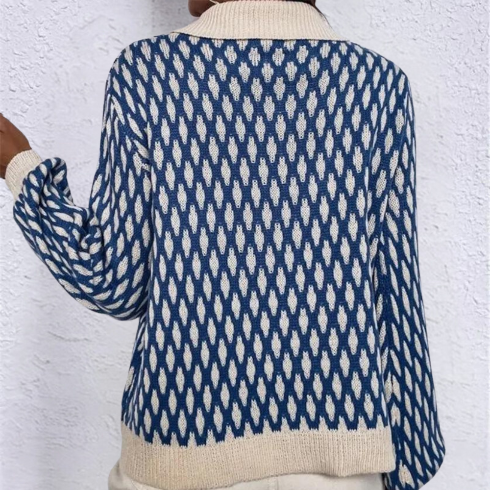 Knitted Women's Sweater with Collar- Solveig - 2