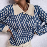 Knitted Women's Sweater with Collar- Solveig - 3