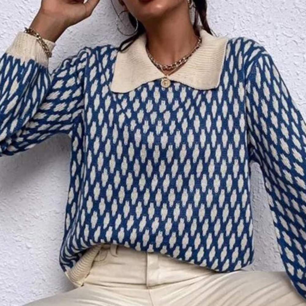Knitted Women's Sweater with Collar- Solveig - 4