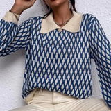 Knitted Women's Sweater with Collar- Solveig - 4