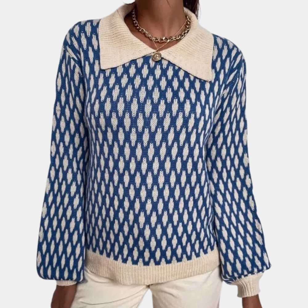 Knitted Women's Sweater with Collar- Solveig - 5