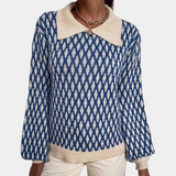 Knitted Women's Sweater with Collar- Solveig - 5