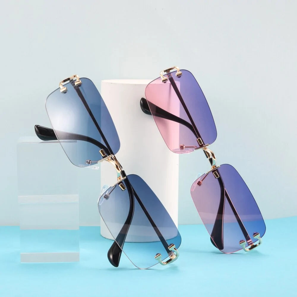 Rimless Rectangular Sunglasses – Unisex, Metal Temples, Tinted UV-Protection Lenses