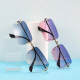Rimless Rectangular Sunglasses – Unisex, Metal Temples, Tinted UV-Protection Lenses