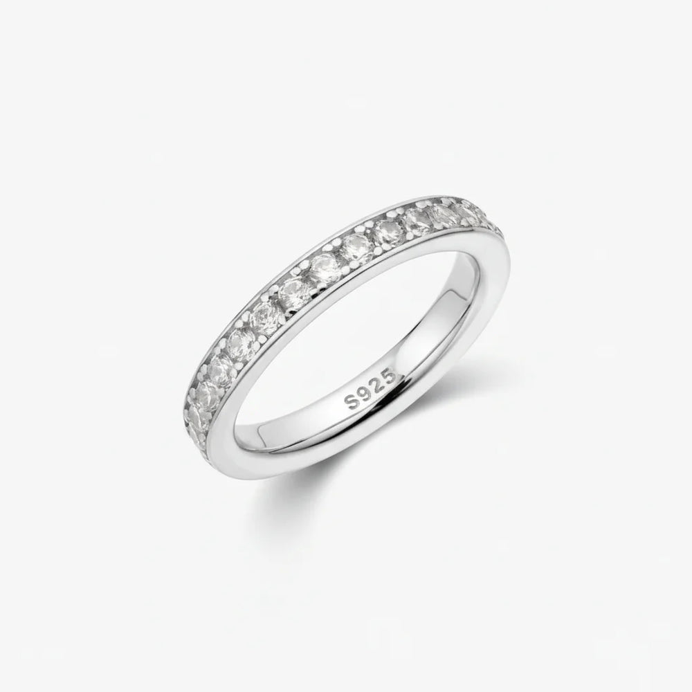 Silver Ring Sterling Band Bead Bright Setting Everyday Wear