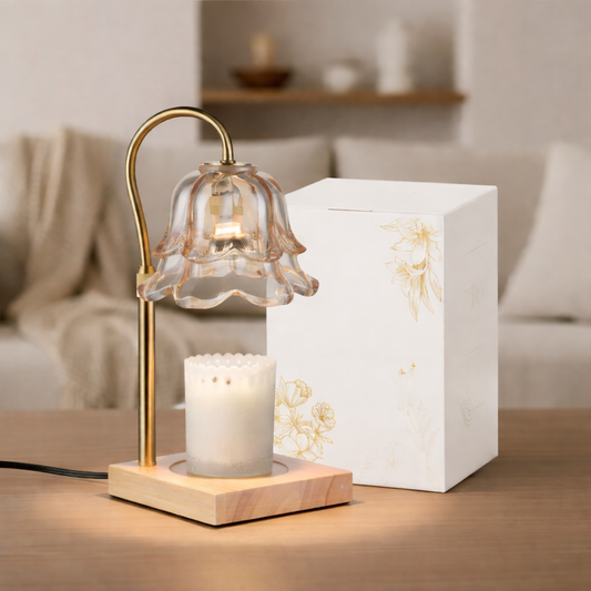 Candle Warmer Lamp – Flower Glass Shade, Gold Finish & Electric Wax Melter