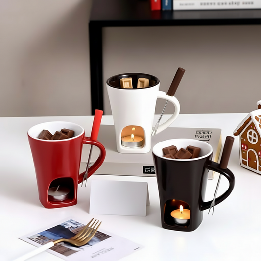 Ceramic Fondue Set – Candle Heated, Chocolate & Cheese