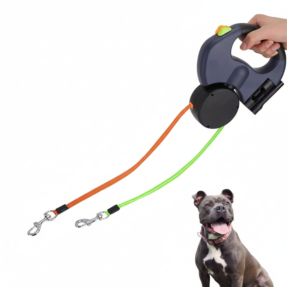 Dog Leash Dual Retractable Tangle Free Walking Lead Two Dogs