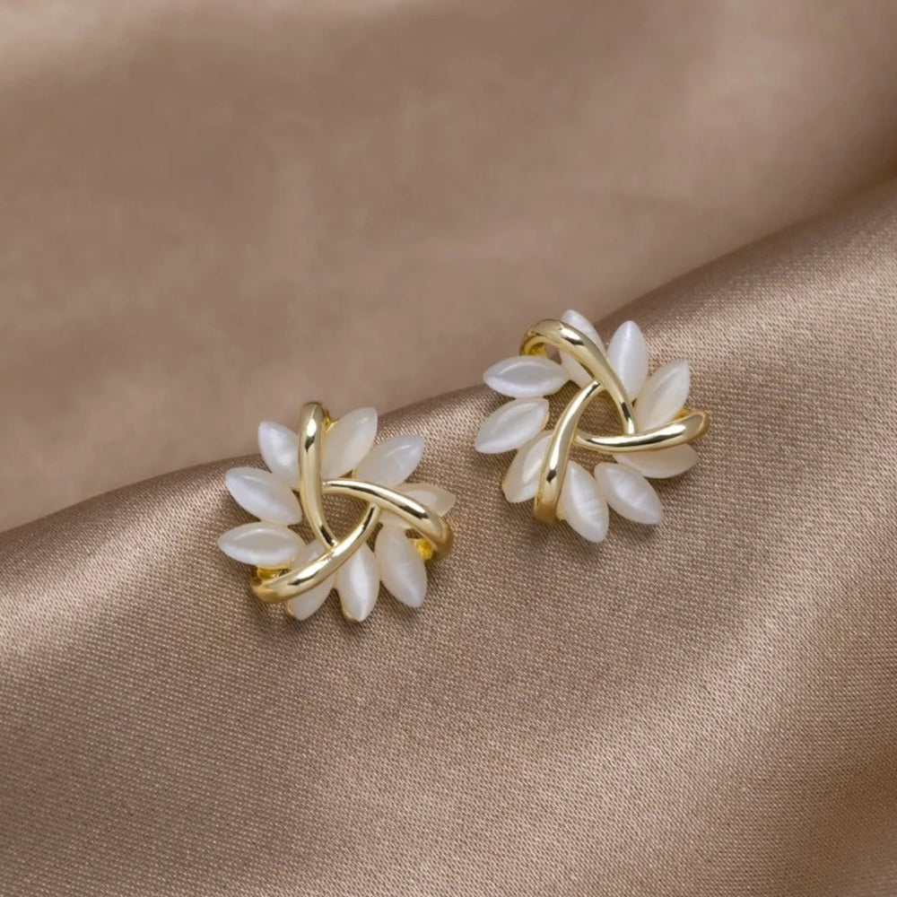 Amara Round Opal Flower Stud Earrings