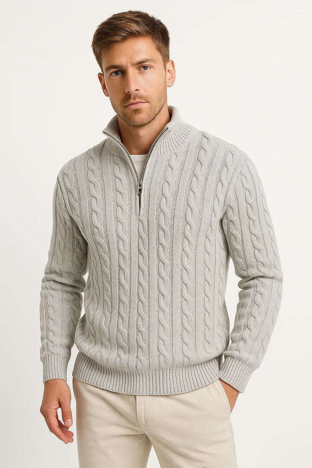 Michael - Cable-Knit Quarter-Zip Men's Sweater