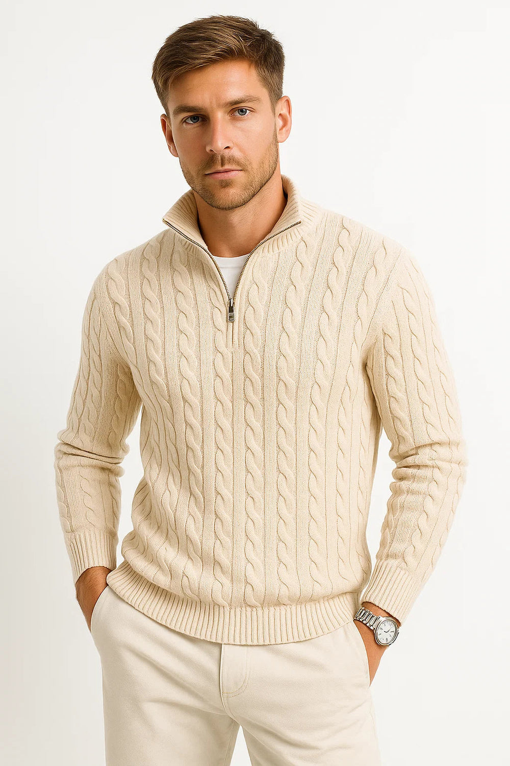Michael - Cable-Knit Quarter-Zip Men's Sweater