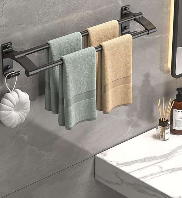 Wall-Mounted Towel Rack – No-Drill Aluminum, Matte Black & 2 or 3 Bars in 40/60cm