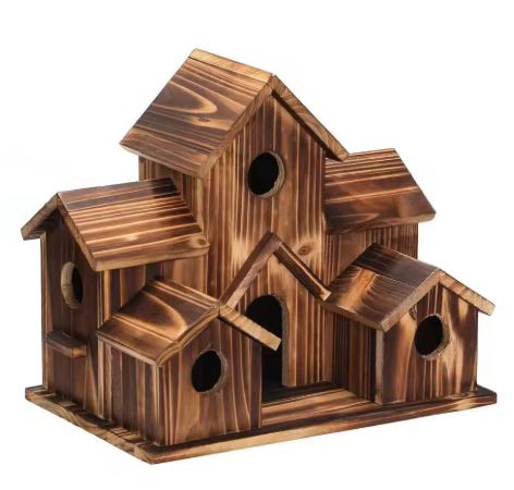 Wooden Birdhouse with 6 Entrances – Natural Wood, Weatherproof, 13×19.8×15cm