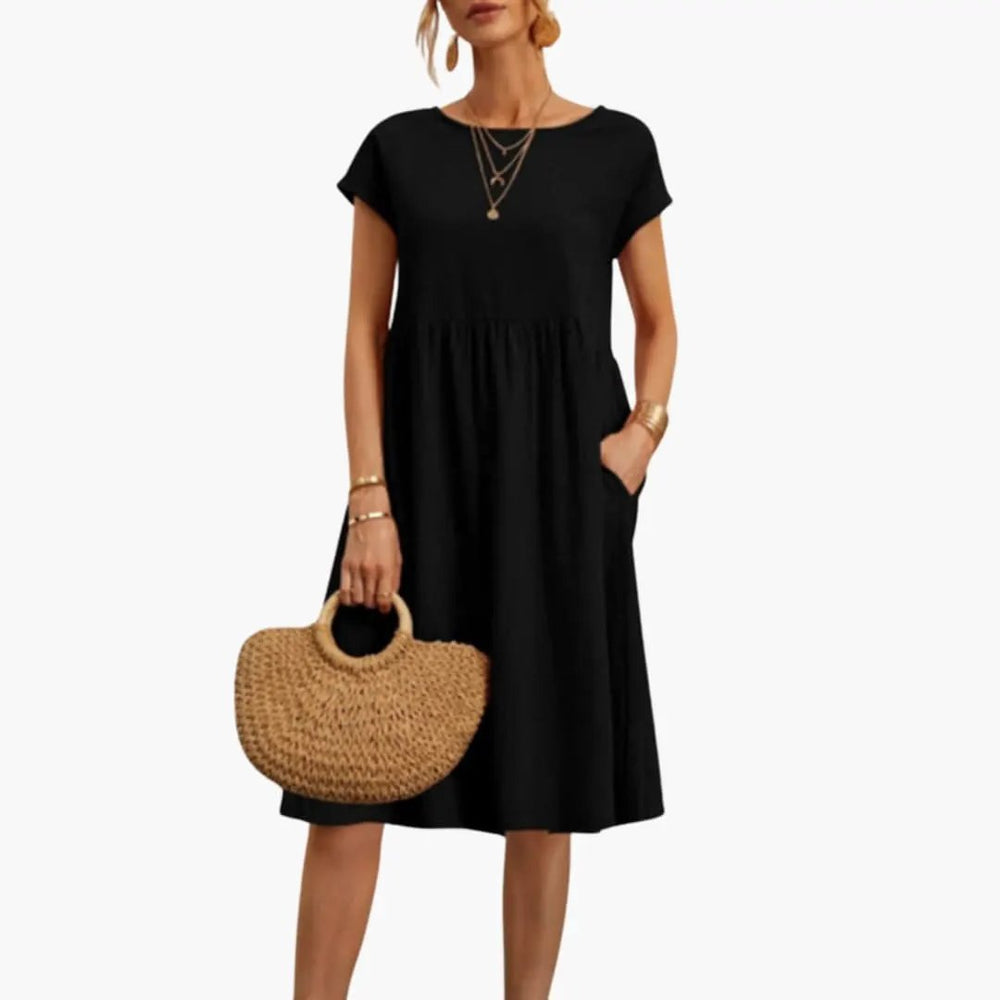 Women's Summer Dress – Round Neck, Short Sleeve & Side Pockets