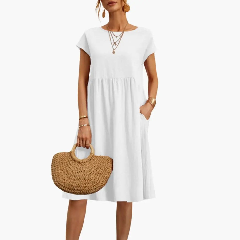 Women's Summer Dress – Round Neck, Short Sleeve & Side Pockets